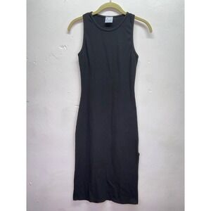 Livi by Olivia Rae Dark Gray Ribbed Racerback Knit Midi Dress Bodycon Slit Small